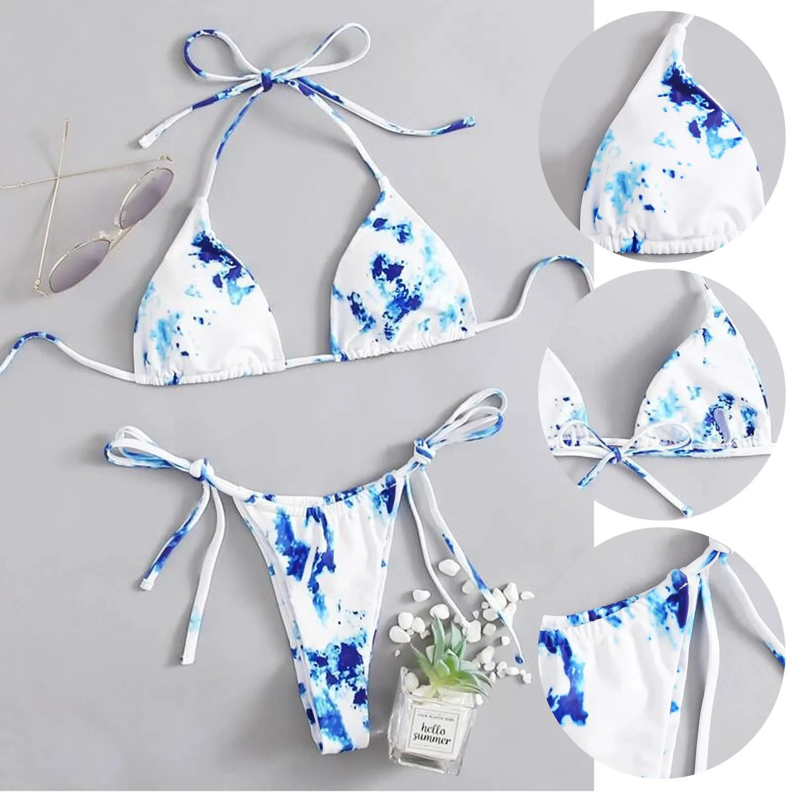 

Ladies Female Sexy Tie-dye Print Three-point Split Bikini Swimsuit Sexy Bikinis Solid Push Up Bikini 2021 Hot Sale