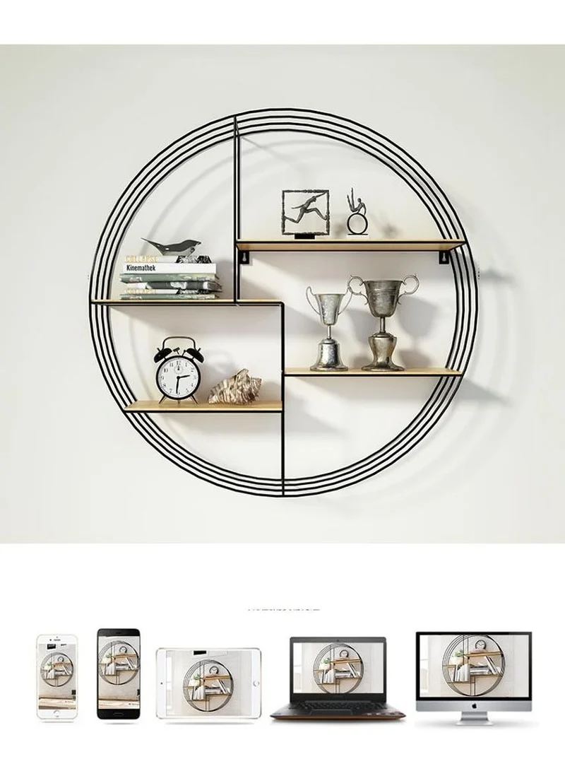 

Europe Style Wall Hanging Decoration Metal Storage Rack Modern Art Iron Stock Wall Hanging Bookshelf With Rustic Wood