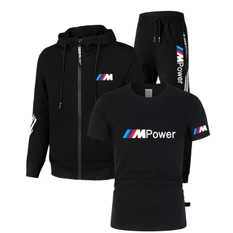 

2021 new BMW M mens casual sportswear hoodie spring thin zipper suit + T-shirt three-piece fitness jogging suit