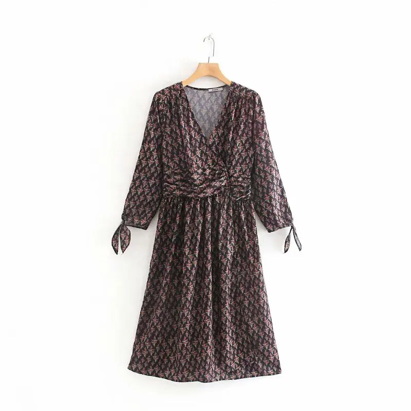 Новое женское элегантное платье с v-образным вырезом и цветочным принтом