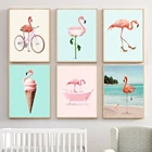 Скандинавский модный стиль розовый красивый Фламинго минимализм Картина на холсте постеры и принты настенные картины для декора гостиной