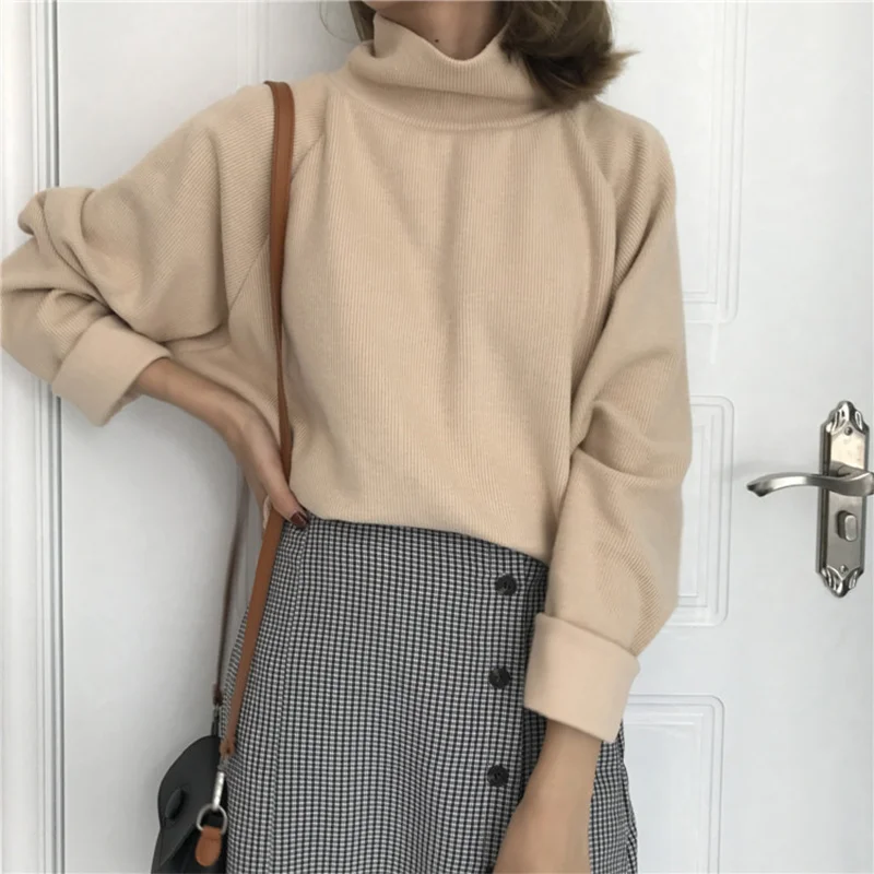 

2021 Autumn Knit Solid Women Sweater Turtleneck Pullovers Casual Loose Woman Sweaters Winter Elegant Office Ladies Fashion Top