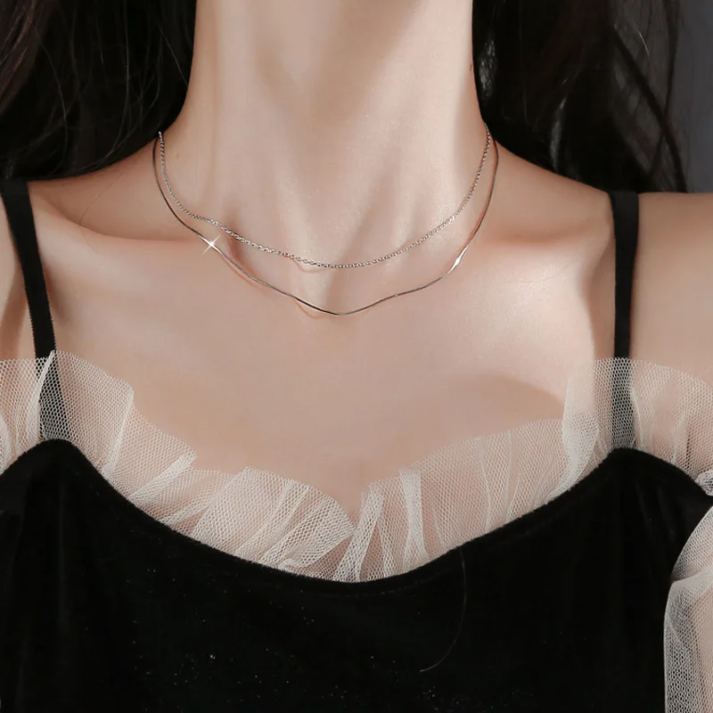 

New 925 Sterling Silver O-Chain Double Layer Choker Necklace Shiny Snake Chain Long Necklaces Gift For Girl Fine Accessories