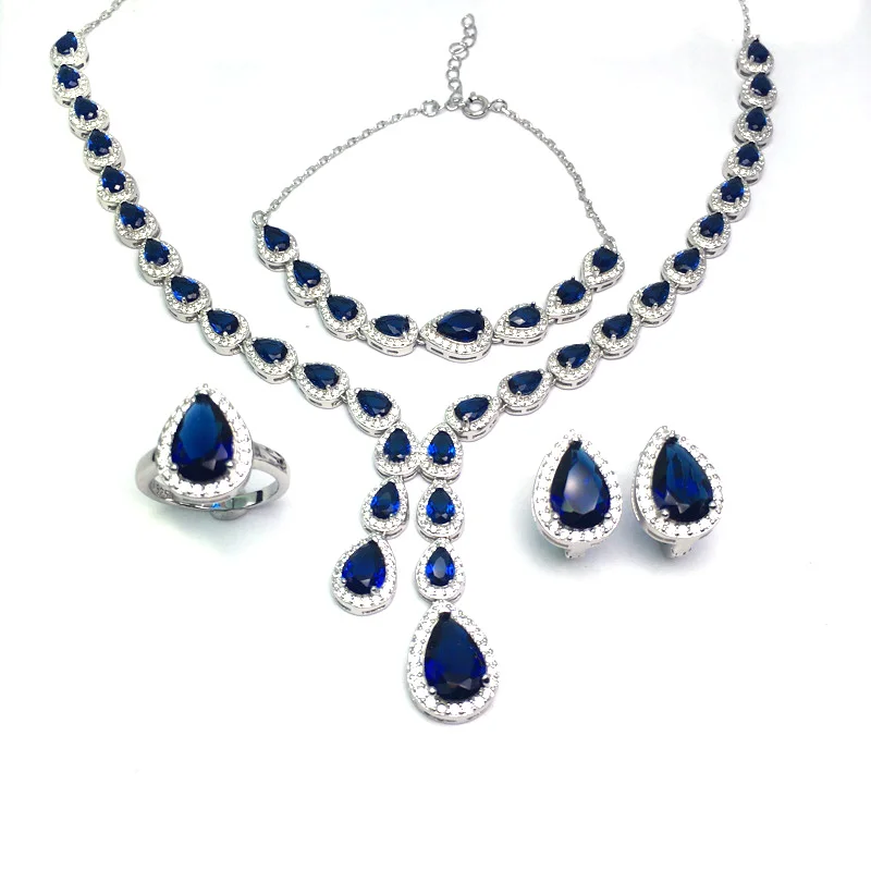 Роскошь sappire Ювелирные наборы стерлингового серебра 925 создан сапфировые