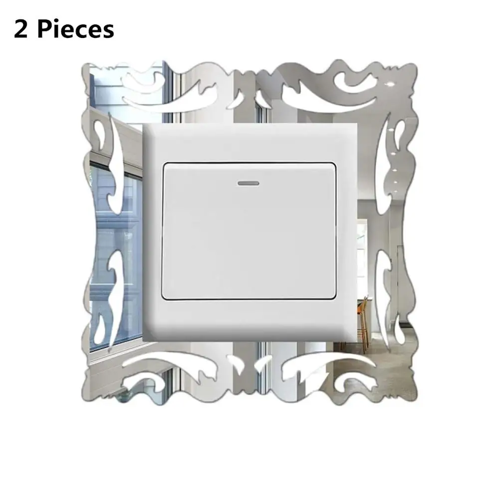 

2 Pieces Diy Wall Stickers Switch Creative Mirror Acrylic Switch Sticker Socket Decor Sticker Hollow Out Switch Cover 15*14.5cm