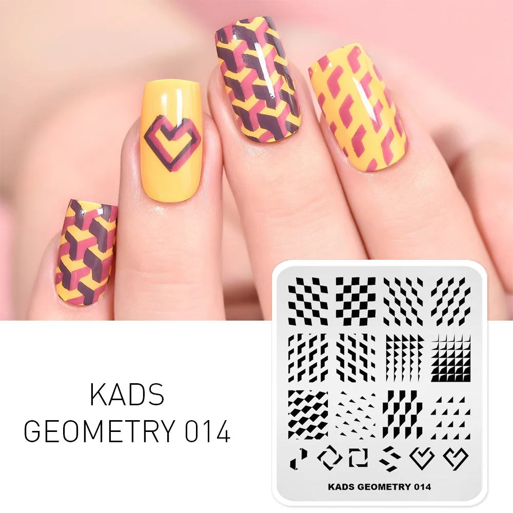 GEOMETRY 014 KADS ногтей штамповки пластины конструкции Геометрическая серия трехмерная линия шаблон для стемпинга для нейл-арта инструменты для ногтей Дизайн ногтей трафарет - Цвет: GEOMETRY 014