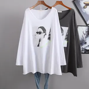 Женская футболка с длинным рукавом, свободная повседневная футболка с разрезом, приталенный живот, в Корейском стиле, весна-осень 2022