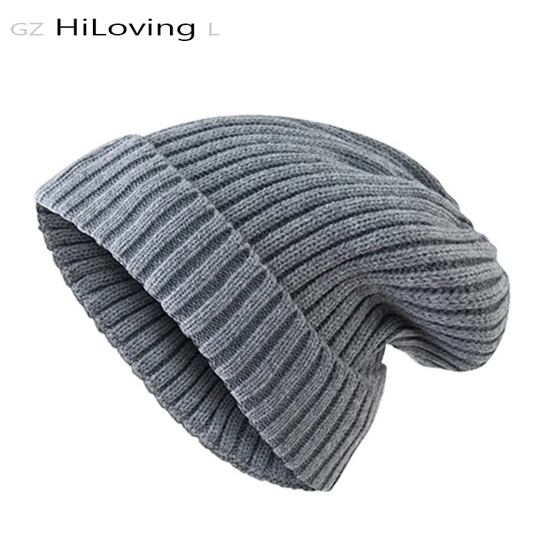 Осенне-зимняя вязаная шапка с напуском, шапки для мужчин и женщин, хип-хоп, акриловая шапка в рубчик, шапки, эластичная шапка, женская шапка, п...