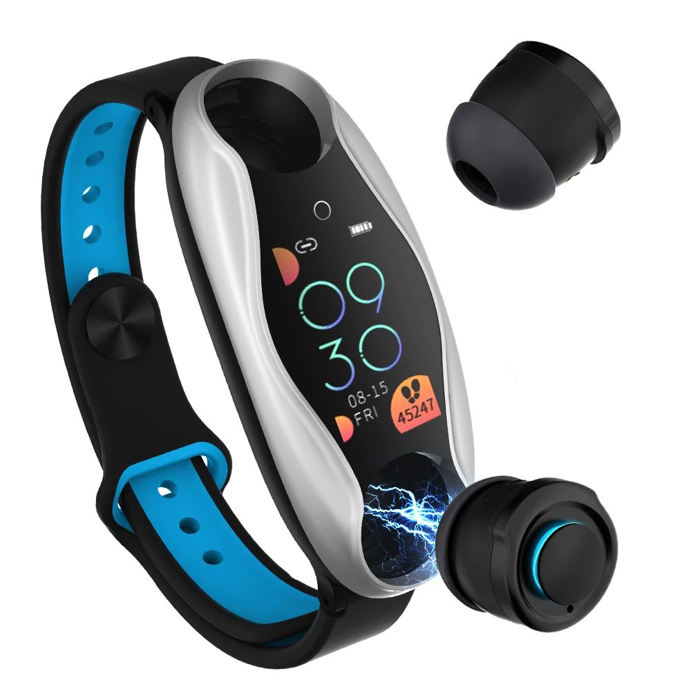 Silver Black Blue Умные часы LEMFO LT04 с беспроводными наушниками, Bluetooth 5,0, кровяное давление, частота сердечных сокращений IP67, водонепроницаемые Смарт-часы - Цвет: Silver Black Blue
