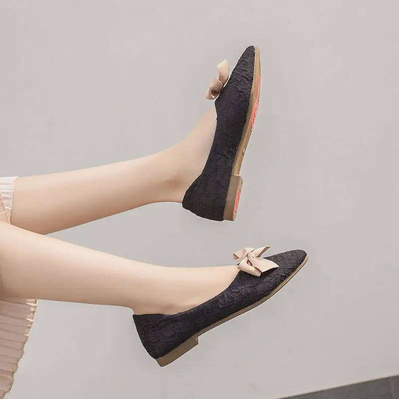 

Women's Flat Pointe Shoes Loafers Casual Fashion 2021 Pumps Kawaii Spring Bowknot Cute White Comfortable Dropshipping