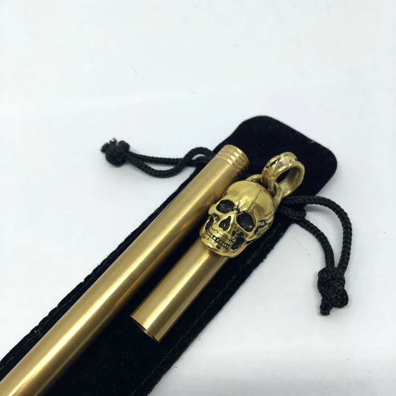 

Outdoors Writing Tools EDC Portable Brass Skull Ballpoint Pen Outdoor Survival Protector EDC Tool Gift Signature Pen