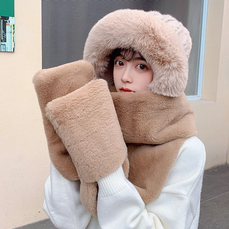 

Women Fashion Hat Scarf Gloves Three-Piece Suit Winter Keep Warm Thickening Lovely Korean Knitting Neckerchief Cap Mittens Sets