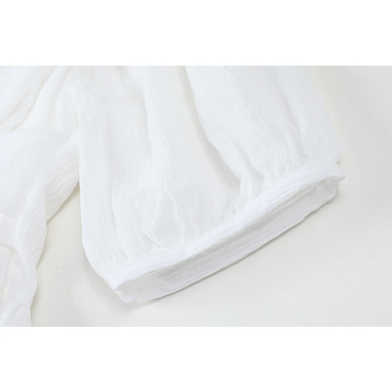 

Women Dresses Women 2021 Summer New French Vintage Cross Design Black Bow Lace Up Puff Sleeve Ladies Elegant A-Line Dress White