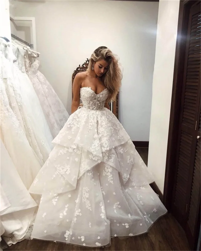

NUOXIFANG Elegant Flowers Floral Wedding Dresses Sweetheart Ruched Draped Ruffles Plus Size Princess Bridal Gowns suknia ślubna