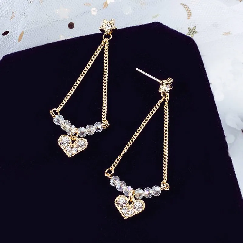 Простые Длинные серьги с сердцем Стразы для женщин модные ювелирные изделия 2020