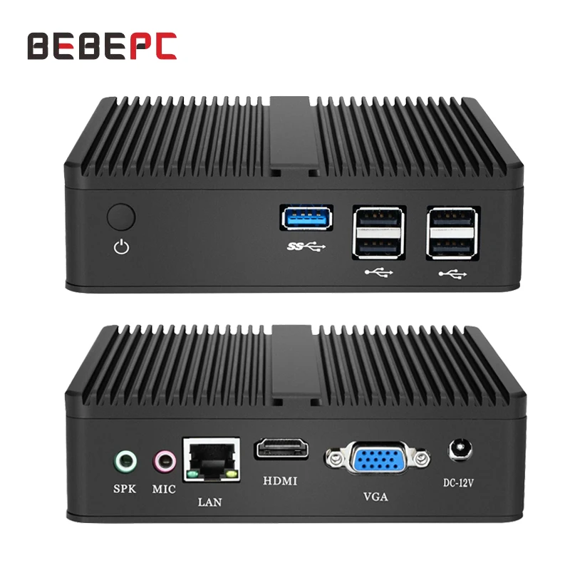 

Мини-ПК BEBEPC без вентилятора, Intel Celeron J1900 Quad-Core N2830 Windows 10 HTPC Linux DDR3L mSATA SSD VGA HD Wi-Fi гигабитная локальная сеть 5 USB