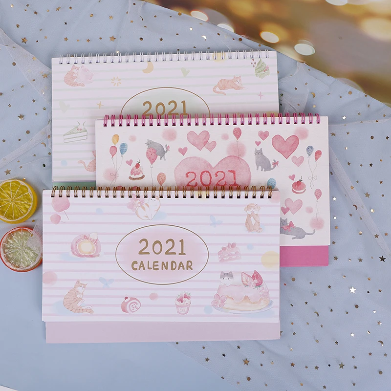 

1pc 142*259mm 2021 Cute Desktop Paper Calendar Dual Daily Scheduler Table Planner Yearly Agenda