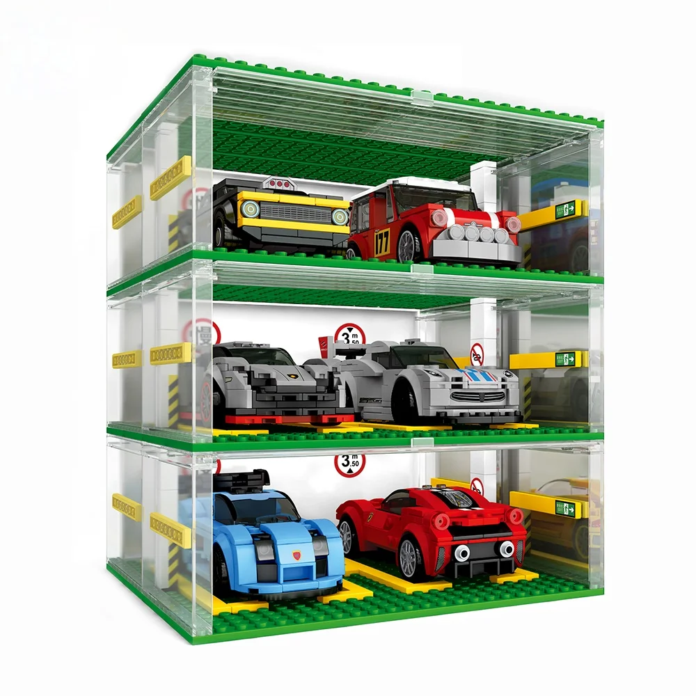 

Creative Three layers Garage Famous Supercar Speed Champions Race Racing Car Sports Building Blocks Bricks Sets Kits Model