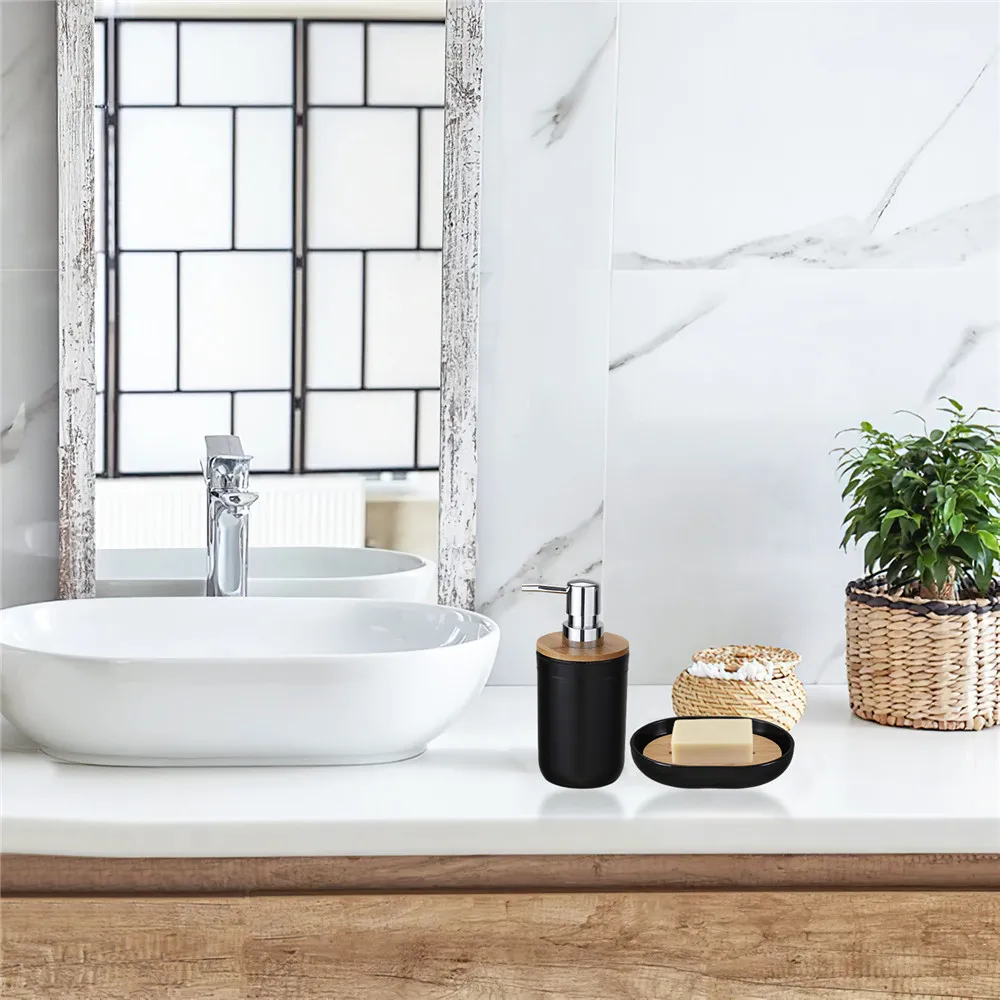 imucci bathroom accessories set 6 pieces bamboo house sets toothbrush holder soap dispenser toilet brush trash can free global shipping