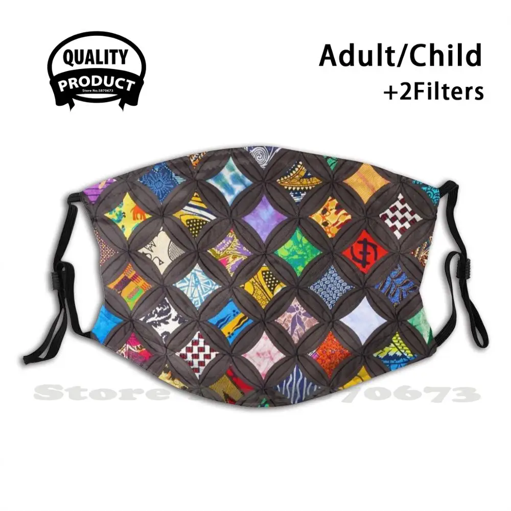 

Quilt With Vivid Colors Against Black Background Reusable Mouth Mask Filter Cool Funny Masks Sewing American Heritage Patchwork
