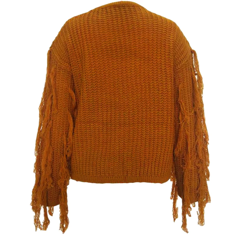 

INGOO Autumn Tassel Oversized Sweater Winter O Neck Solid Long Sleeve Pullover Tops Loose Lady Black Red Sweaters