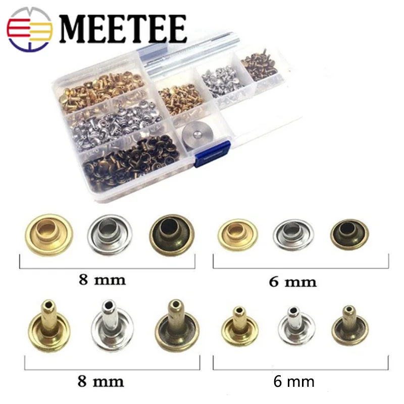 Meetee 1 комплект(180 шт) 6 мм+ 8 мм Металлические жемчужные заклепки двухсторонние заклепки пряжка+ Монтажные Инструменты Набор для работы с кожей аксессуары