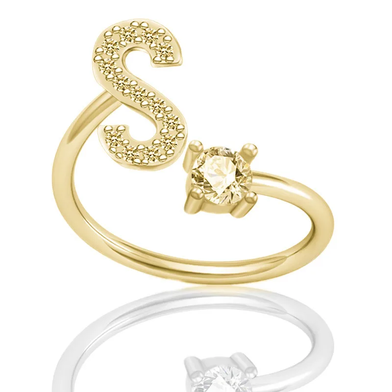Кольца с кристаллами и алфавитом золотистого серебряного цвета A Z кольца