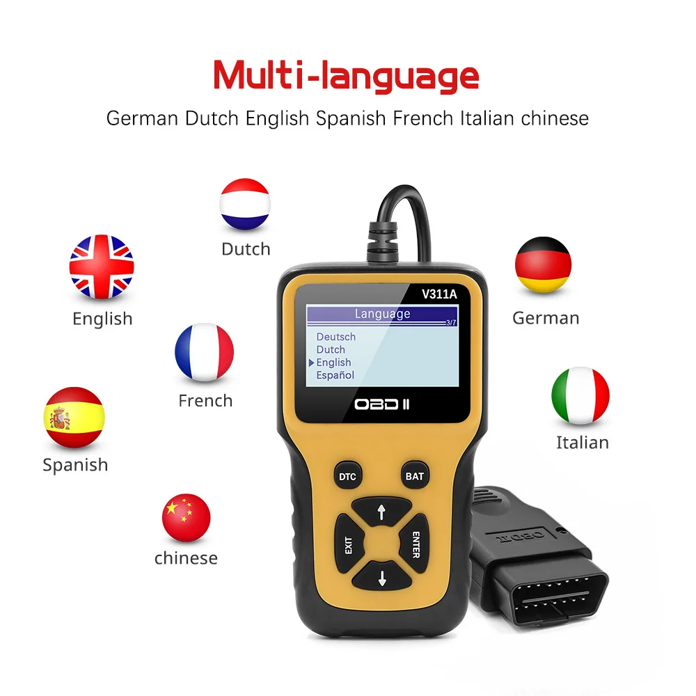 Автомобильный считыватель кодов V311A OBD с горячей клавишей DTC BAT может считывать