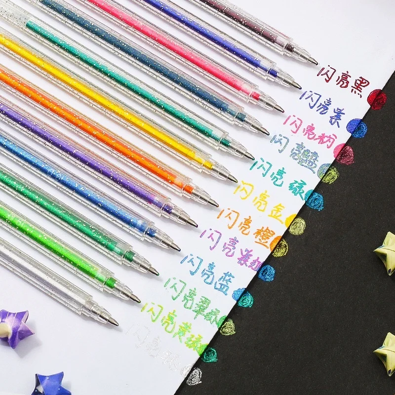 

8/12 Bling Color Glitter Marker Pen Set 1.0mm Ballpoint Metallic Drawing Pens for Highlight Journal Lettering Art School A6077