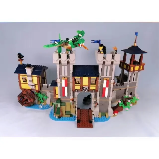 

Военный 3 в 1 средневековый рыцарский замок, строительные блоки, городской рыцарь, осадный мост, кирпичи 31120, набор игрушек для детей, рождест...