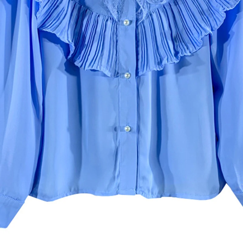 

CHICEVER Chic Style Shirts For Women Lapel Long Sleeve Patchwork Ruffles Floral Designer Loose Blouse Female 2020 Autumn Clothes