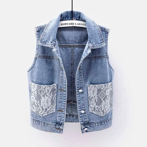 Осень 2022, повседневный джинсовый жилет с капюшоном, Женская Джинсовая безрукавка с большими карманами и кружевом, женский жилет, модель 5XL, кардиган, пальто