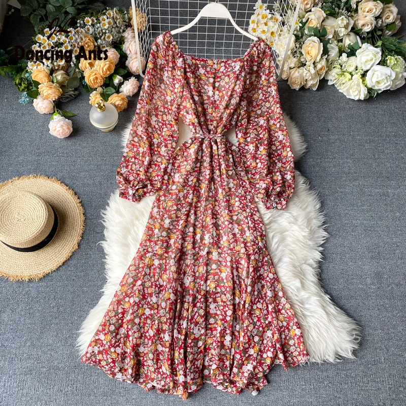 Женское винтажное платье трапеция с цветочным принтом и квадратным