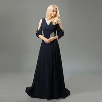 real navy mother of the bride dresses 34 sleeves v neck sexy a line sequins beaded mother of the groom dresses robes de soir%c3%a9e