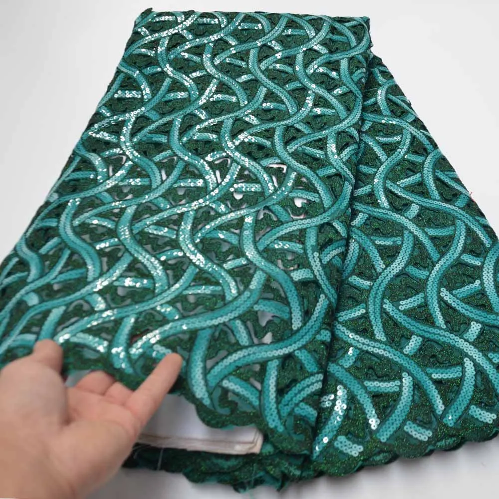 Популярные темно зеленые блестки нигерийские сетчатые кружевные ткани