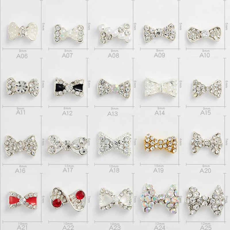 

Mix Bow/Rhinestone 500PCS Glitter nail artCrystal Bow 3D Nail Art Charm nail charms rhinestones for nails decoration#HR181-196
