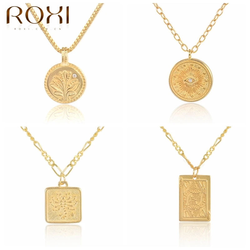 

ROXI New Geometric Pendant Necklace For Women 925 Silver Jewelry Charm Gold Choker Chain Necklace Jewelry Bohemian Mujer Collar