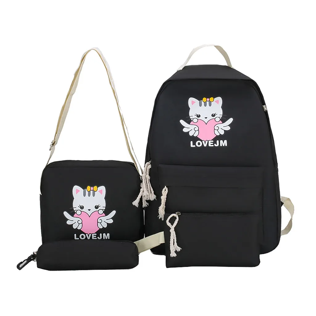 Рюкзак для женщин холст мультфильм алфавит студенческий Кот рюкзак Повседневный
