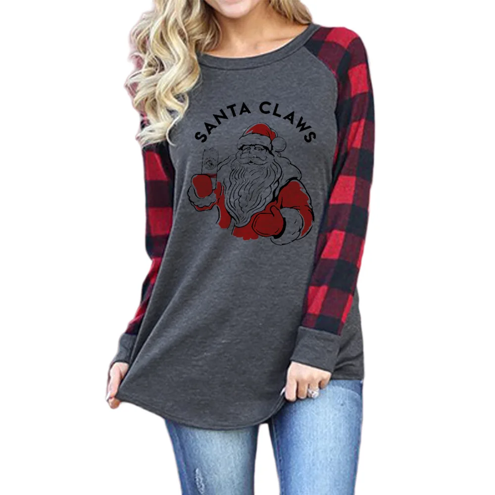 

2020 blouse Santa Claus round neck long sleeve T-shirt
