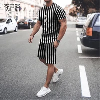 2022 summer european and american loose black and white striped mens suit trendy fashion short sleeved shorts
