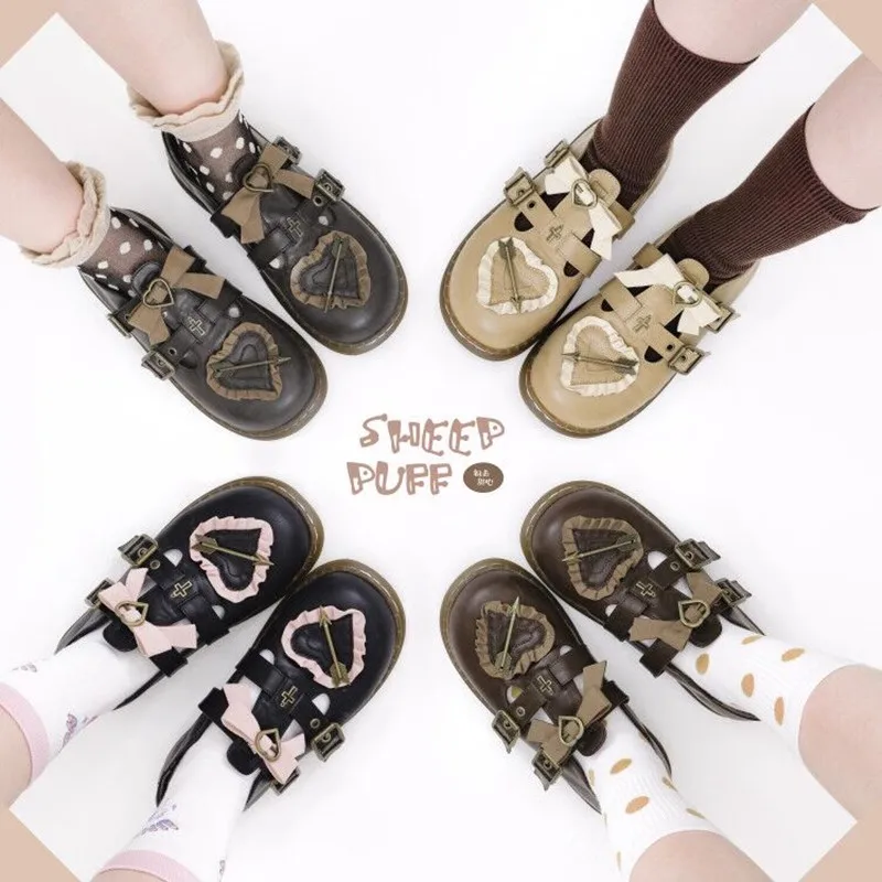 Лолита Сладкие Сердечки Ретро Круглый носок Школьная Обувь на плоской подошве для кавайных девочек в стиле косплей, удобные женские лоли-туфли для чаепития.