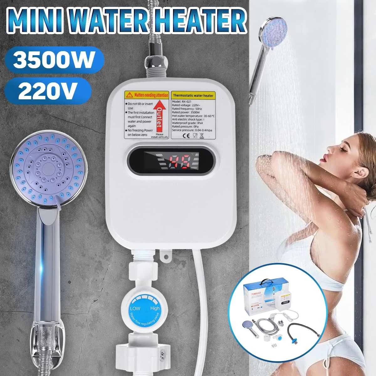 

Warmtoo Electric Tankless 3500W Mini Instant Hot Water Heater Kitchen Faucet Tap Heating 3 Seconds Instant Heating LCD Display