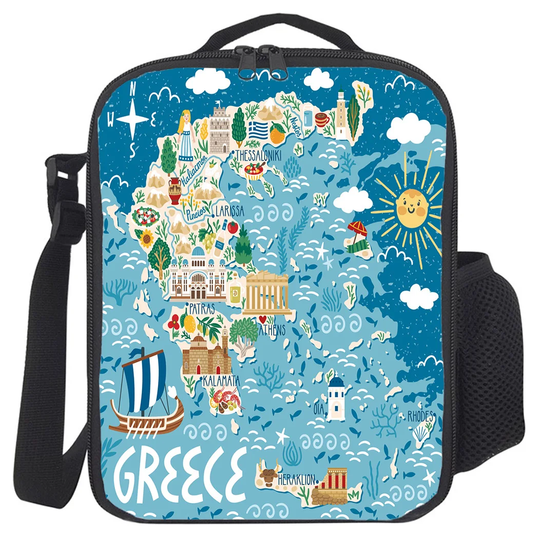 Новые сумки для обеда греческий остров карта мультяшный принт путешествий на