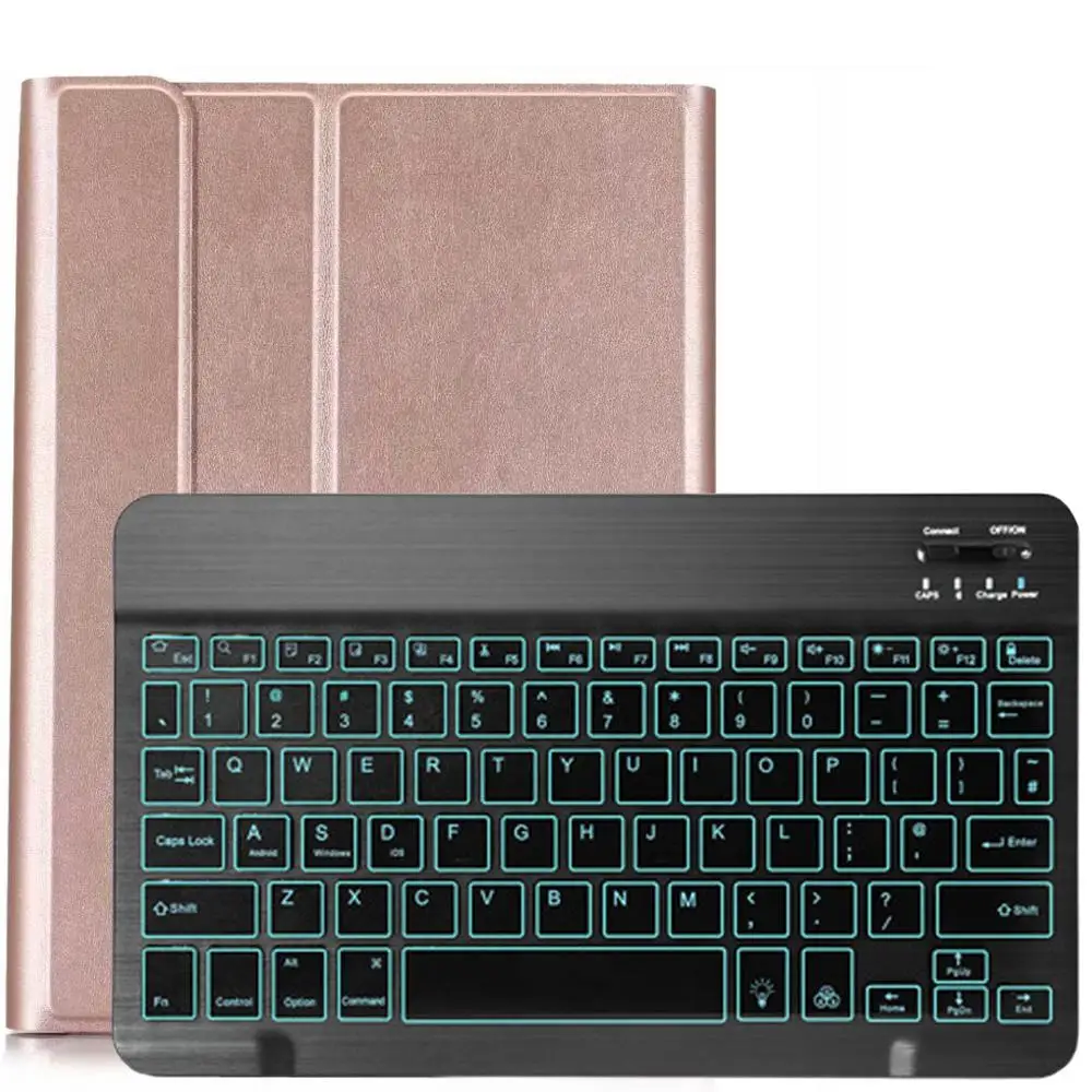 Rose Gold with Black Чехол-клавиатура с подсветкой для samsung Galaxy Tab S6 10,5 чехол T860 T865 SM-T860 чехол Съемная Bluetooth клавиатура кожаный чехол - Цвет: Rose Gold with Black