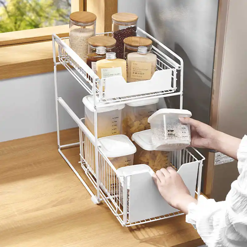 

Stainless Steel Kitchen Drawer Shelf Rack for Seasoning Hanging Storage Basket Wall-mounted Storage Cabinet Push-pull Basket
