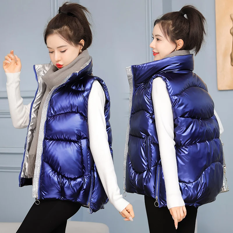

ZQLZ Women Vest 2021 Autumn Winternew Short Bright Color Vest Cotton Padded Jacket Sleeveless Ladies Winter Waistcoat Vest Coat
