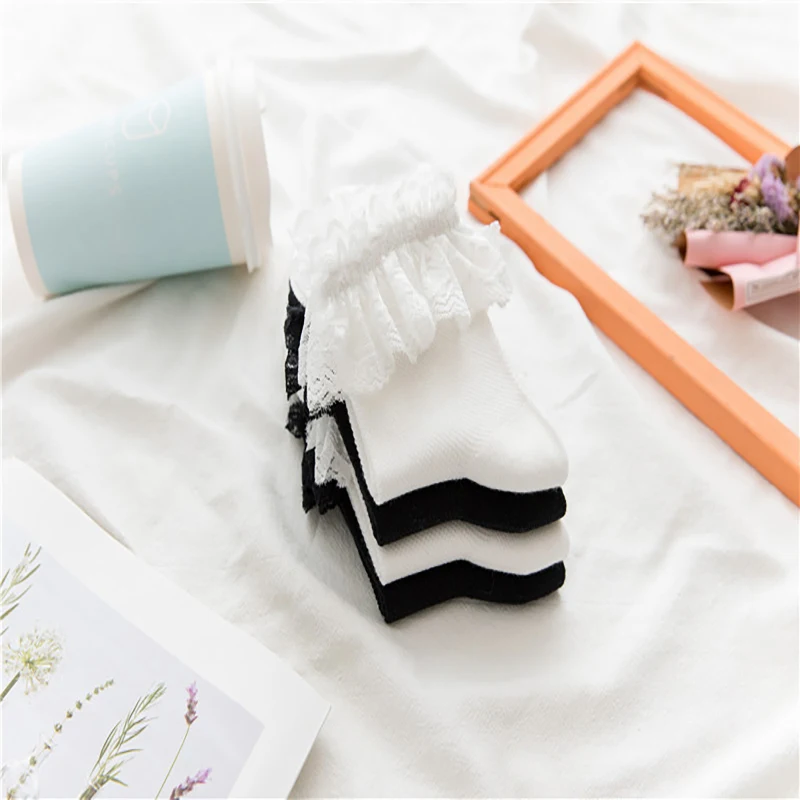 Fashion Socks Lolita Style Japanese Cute Girl Woman Fashion Lace Socking Sweet Retro Frilly Ruffle Cotton Princess Socks