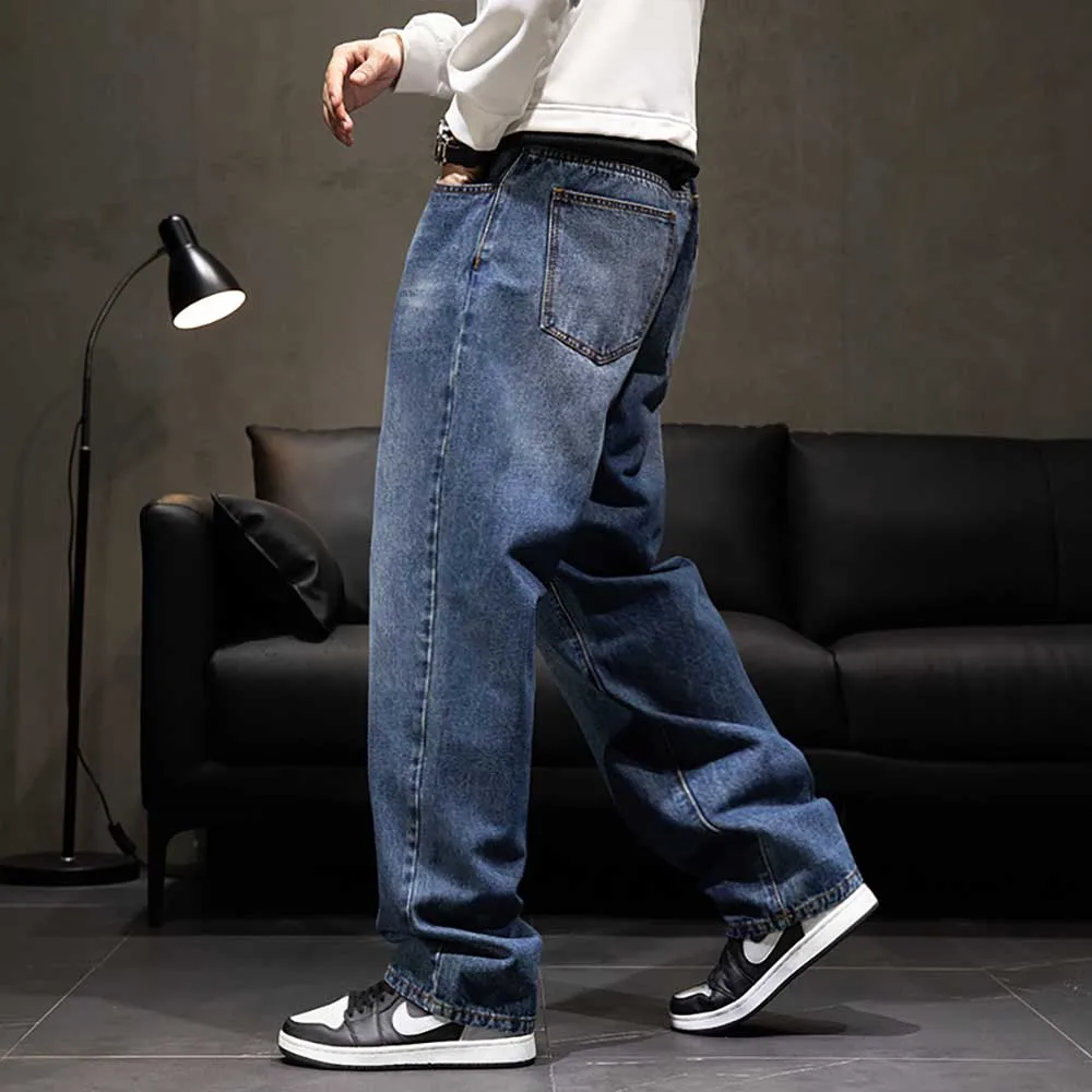 New Fashion Plus Size Denim Men's Casual Jeans Straight Loose Baggy Streetwear Trousers Hiphop Harem Pants