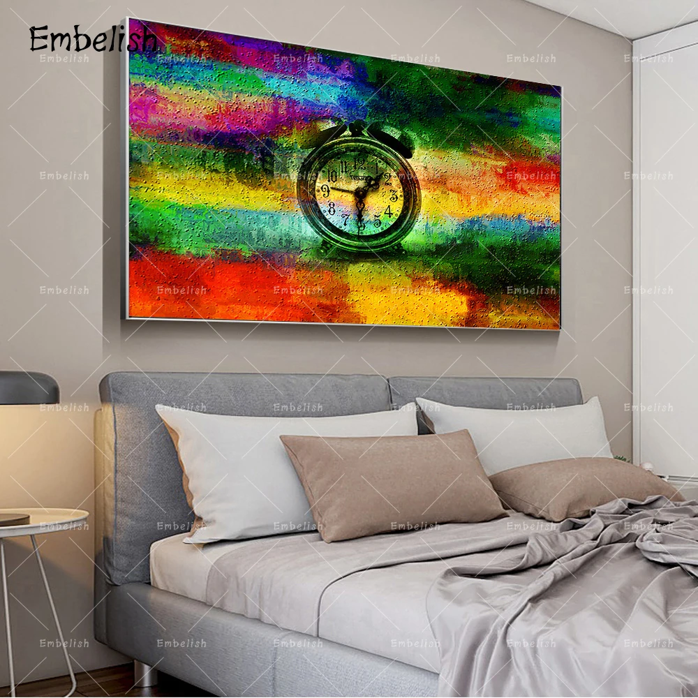 

Embelish 1 Pieces Clock With Rainbow Background HD Print Canvas Paintings For Living Room Home Decor Pictures Wall Art Posters