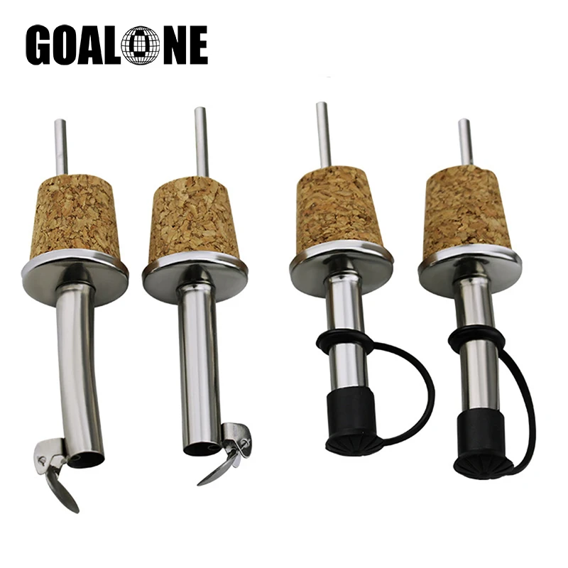 

GOALONE 4PCS Stainless Steel Wine Pourers with Wooden Cork Liquor Bottles Pourers with Stopper Pour Spout for Oil Syrups Bottles